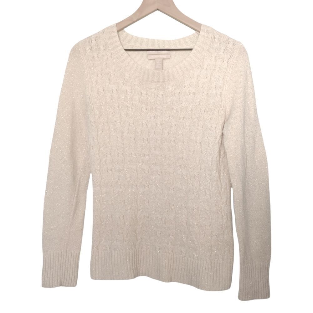 Banana Republic Cream/Gold Metallic Wool Cashmere Blend Sweater Size Small